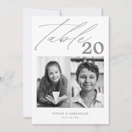 Minimalistisch Sage Wedding Tischnummer Zwei Bilde (Vorderseite)