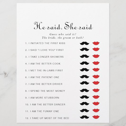 Minimalistisch sagte er, sie sagte Brautparty Game (Vorderseite)