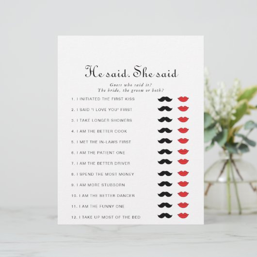 Minimalistisch sagte er, sie sagte Brautparty Game (Stehend Vorderseite)