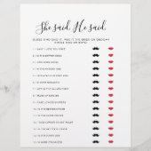 Minimalistisch sagte er, sie sagte Brautparty Game (Vorderseite)