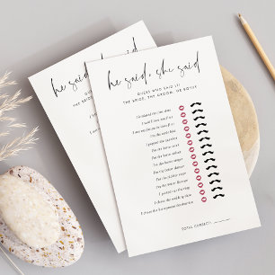 Minimalistisch sagte er, sie sagte Brautparty Game