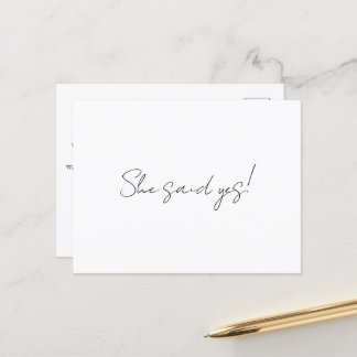 Minimalistisch sagte sie Ja Verlobung Ankündigung Postkarte