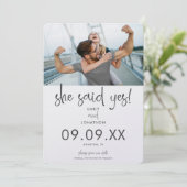 Minimalistisch sagte sie Yes Foto Modernes Skript Save The Date (Stehend Vorderseite)