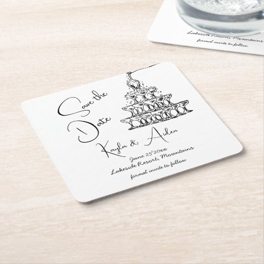 Minimalistisch Save the Date handgezeichneter Cham Rechteckiger Pappuntersetzer (angewinkelt)