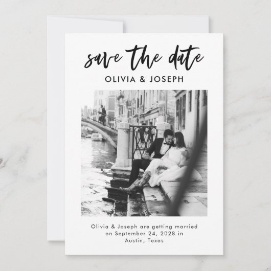 Minimalistisch Save the Date mit Lässigem Foto-Skr (Vorderseite)