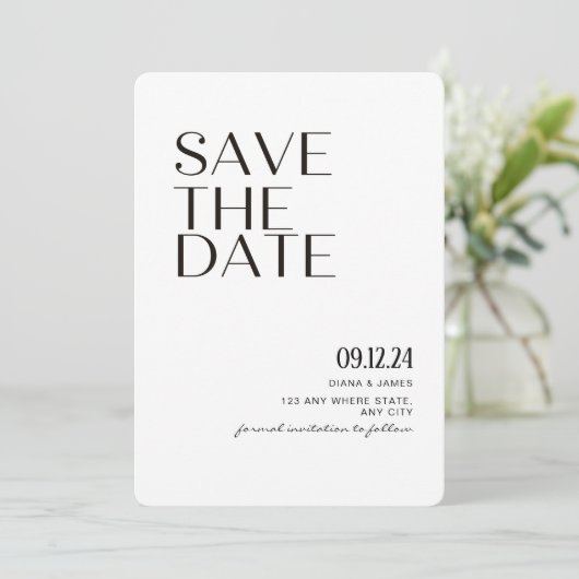 Minimalistisch Save the Date moderne Hochzeitseinl (Stehend Vorderseite)