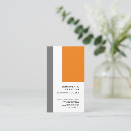 Minimalistisch Schlicht Grau Orange White Modern Visitenkarte (Stehend Vorderseite)