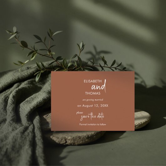 Minimalistisch schlichte Terracotta Save The Date