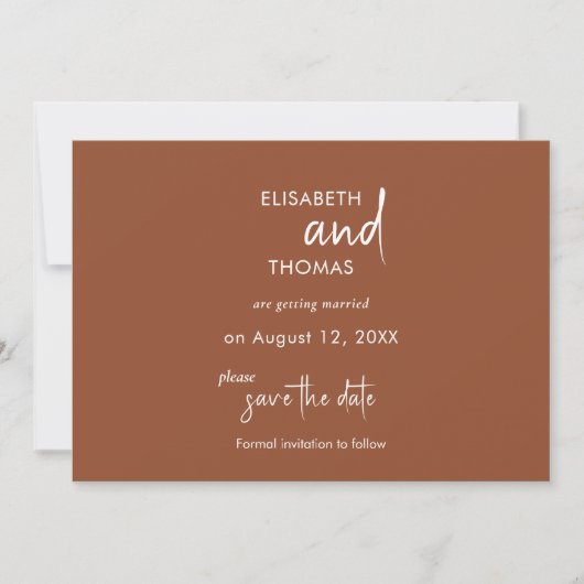 Minimalistisch schlichte Terracotta Save The Date (Vorderseite)