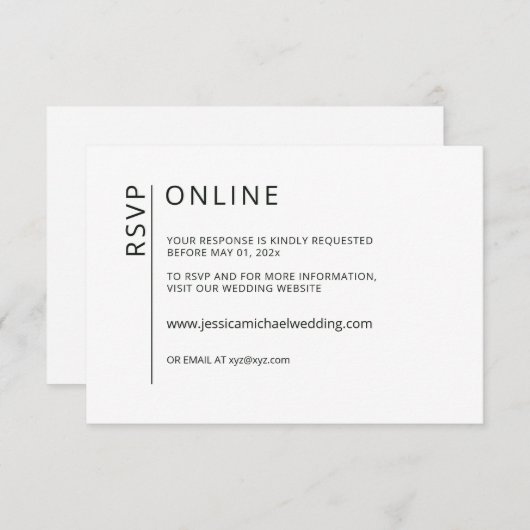 Minimalistisch Schwarz auf der weißen Online-RSVP- Begleitkarte (Vorne/Hinten)