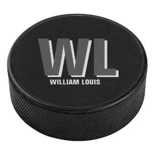 Minimalistisch Schwarz-Grau-Personalisiert-Monogra Eishockey Puck
