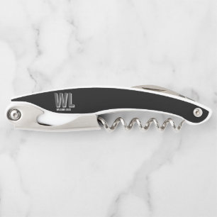 Minimalistisch Schwarz-Grau-Personalisiert-Monogra Kellnermesser