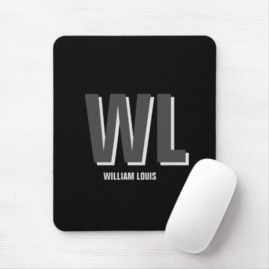 Minimalistisch Schwarz-Grau-Personalisiert-Monogra Mousepad (Mit Mouse)