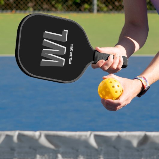 Minimalistisch Schwarz-Grau-Personalisiert-Monogra Pickleball Schläger (InSitu)