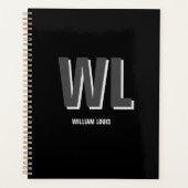 Minimalistisch Schwarz-Grau-Personalisiert-Monogra Planer (Vorderseite)