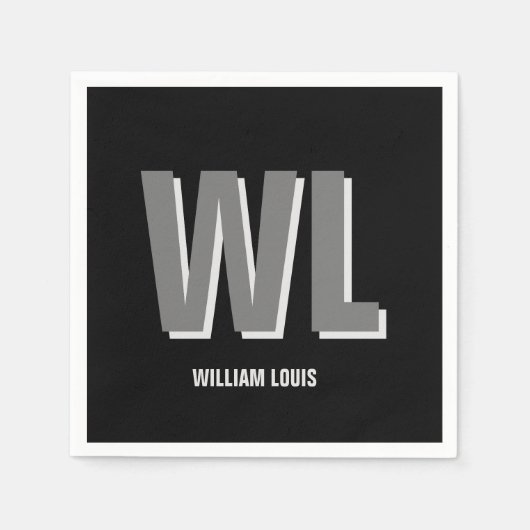 Minimalistisch Schwarz-Grau-Personalisiert-Monogra Serviette (Vorderseite)