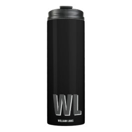 Minimalistisch Schwarz-Grau-Personalisiert-Monogra Thermosbecher