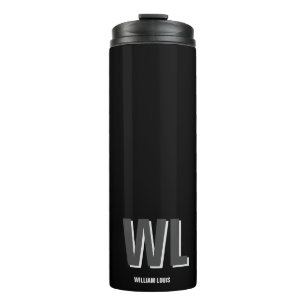 Minimalistisch Schwarz-Grau-Personalisiert-Monogra Thermosbecher