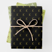 Minimalistisch Schwarz Grün und Gold Monogram Geschenkpapier Set (Beispiel)