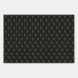 Minimalistisch Schwarz Grün und Gold Monogram Geschenkpapier Set