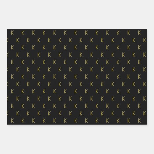 Minimalistisch Schwarz Grün und Gold Monogram Geschenkpapier Set (Vorderseite)