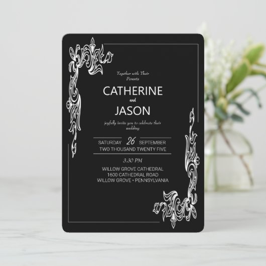 Minimalistisch | Schwarz in einer Hochzeitseinladu Einladung (Stehend Vorderseite)