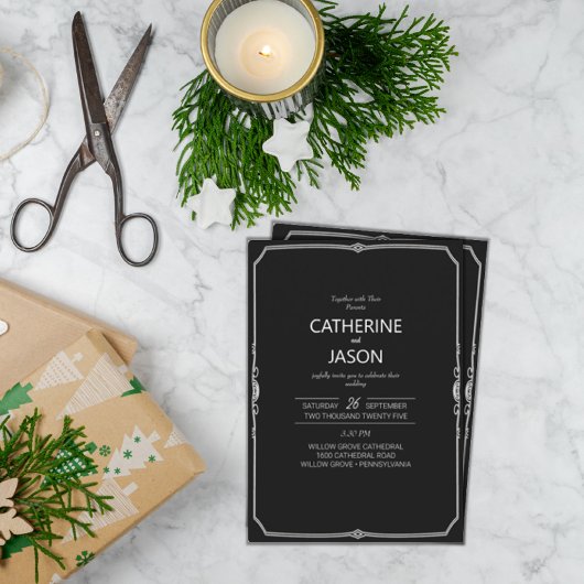 Minimalistisch | Schwarz in einer Hochzeitseinladu Einladung