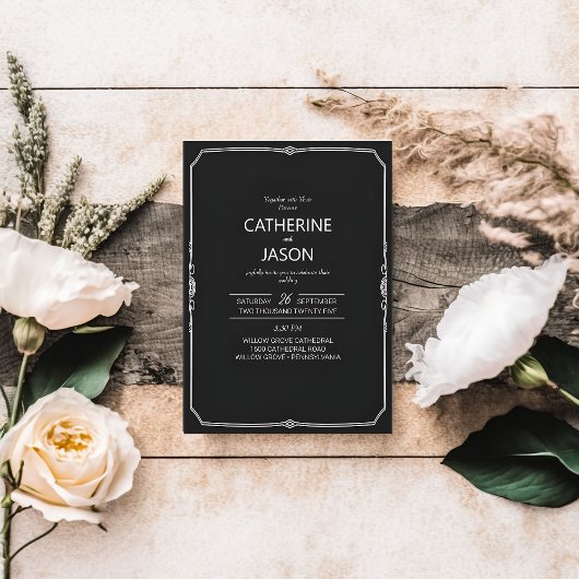 Minimalistisch | Schwarz in einer Hochzeitseinladu Einladung