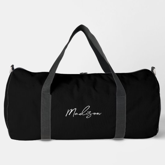 Minimalistisch-Schwarz-Modern-Script-Monogramm Duffle Bag (Vorderseite)