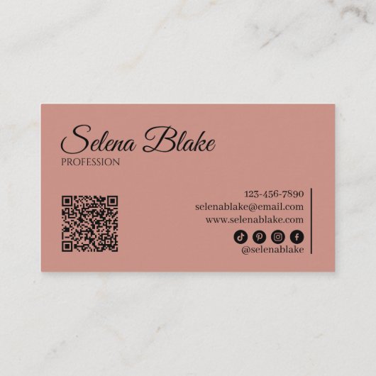 Minimalistisch Schwarz/Rosa | Moderner QR-Code Visitenkarte (Rückseite)