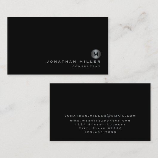 Minimalistisch-Schwarz-Silber-Monogramm Visitenkarte (Vorne/Hinten)