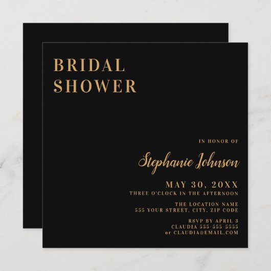 Minimalistisch Schwarz und Gold Brautparty Invitat Einladung (Vorne/Hinten)