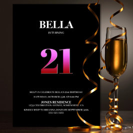 Minimalistisch Schwarz und Rosa 21. Geburtstag Par Einladung