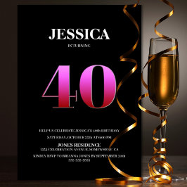 Minimalistisch Schwarz und Rosa 40. Geburtstag Par Einladung