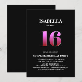 Minimalistisch Schwarz und Rosa Überraschung 16. G Einladung