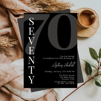 Minimalistisch Schwarz und Weiß 70. Geburtstag Einladung