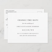 Minimalistisch Schwarz und Weiß ändern das Datum Ankündigungspostkarte (Vorne/Hinten)