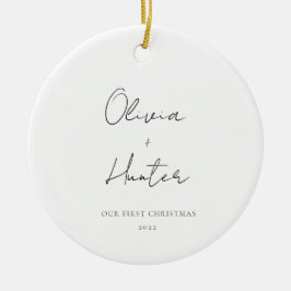 Minimalistisch Schwarz und Weiß Erste Weihnachten Keramik Ornament