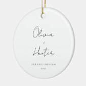 Minimalistisch Schwarz und Weiß Erste Weihnachten Keramik Ornament (Links)