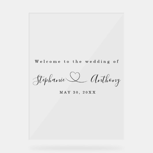 Minimalistisch Schwarz und Weiß mit Herzenshochzei Acrylschild (Vorderseite)