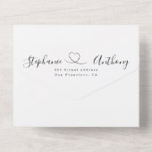 Minimalistisch Schwarz und Weiß mit Herzenshochzei All In One Einladung (Rückseite)