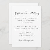 Minimalistisch Schwarz und Weiß mit Herzenshochzei Einladung (Vorne/Hinten)