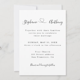 Minimalistisch Schwarz und Weiß mit Herzenshochzei Einladung