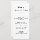 Minimalistisch Schwarz und Weiß mit Herzenshochzei Menükarte (Vorne/Hinten)