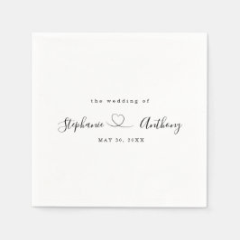 Minimalistisch Schwarz und Weiß mit Herzenshochzei Serviette