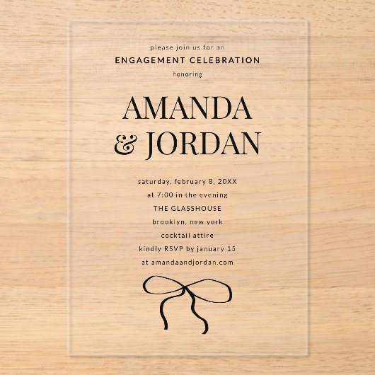 Minimalistisch Schwarz und Weiß mit Verlobung von  Acryleinladungen (Vorderseite)