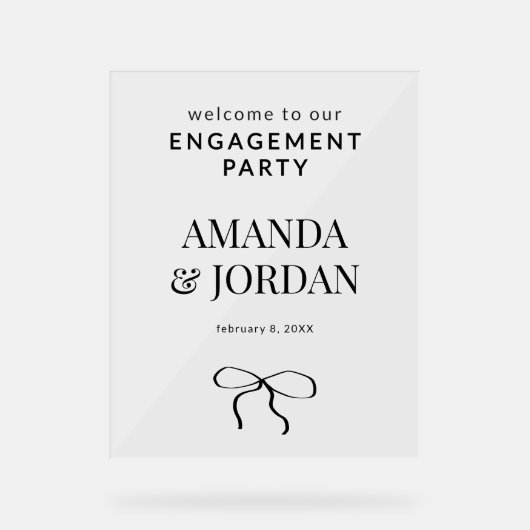 Minimalistisch Schwarz und Weiß mit Verlobung von Acrylschild (Vorderseite)