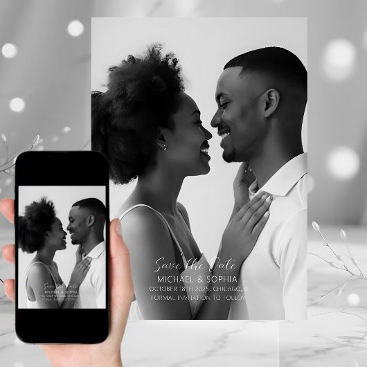 Minimalistisch Schwarz und Weiß Save the Date einf