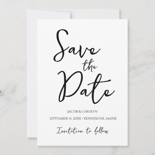 Minimalistisch Schwarz und Weiß Save the Date einf Einladung (Vorderseite)