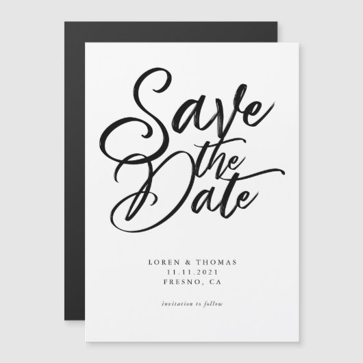 Minimalistisch Schwarz und Weiß Save the Date Magneteinladung (Vorne/Hinten)
